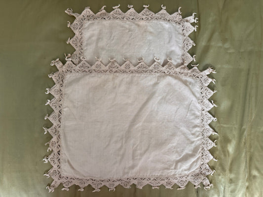 Pair Antique Linen and Crochet trim Pillowcases