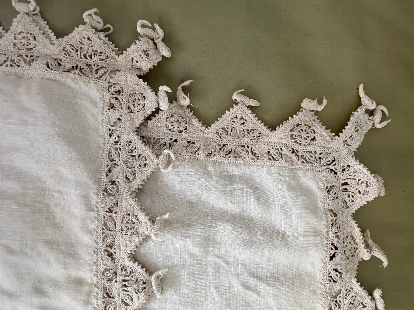 Pair Antique Linen and Crochet trim Pillowcases