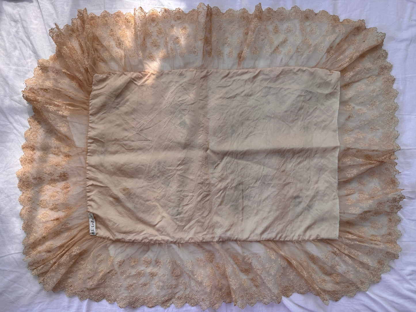 Antique Silk and Lace Pillow Case w/ Hand Painted Flowers
