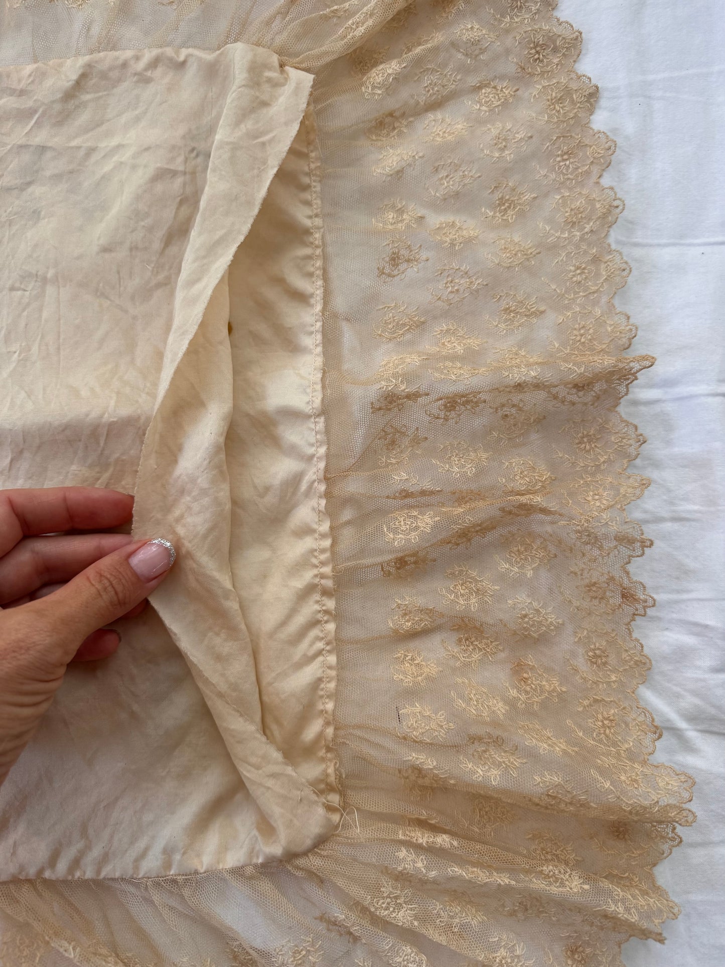 Antique Silk and Lace Pillow Case w/ Hand Painted Flowers