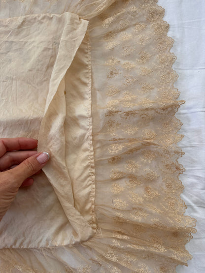 Antique Silk and Lace Pillow Case w/ Hand Painted Flowers