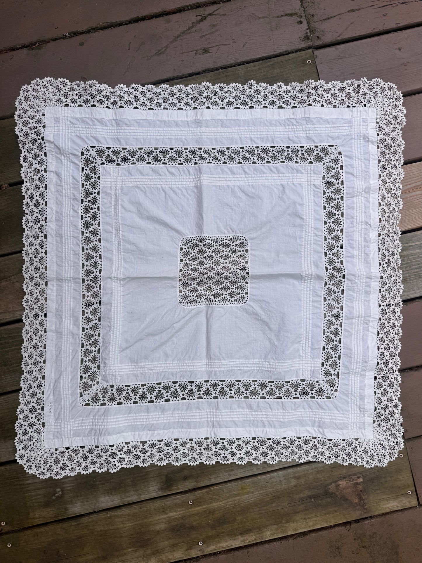Pair Antique Lace Inset Table Cloths