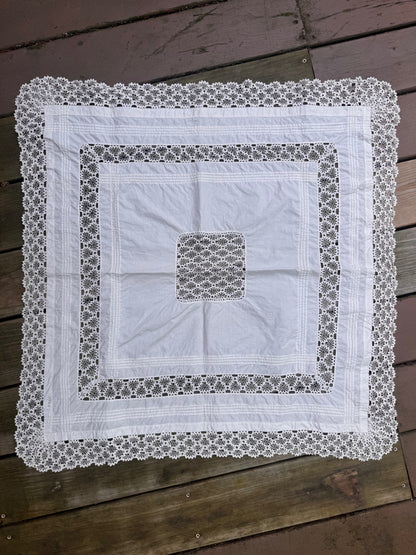 Pair Antique Lace Inset Table Cloths