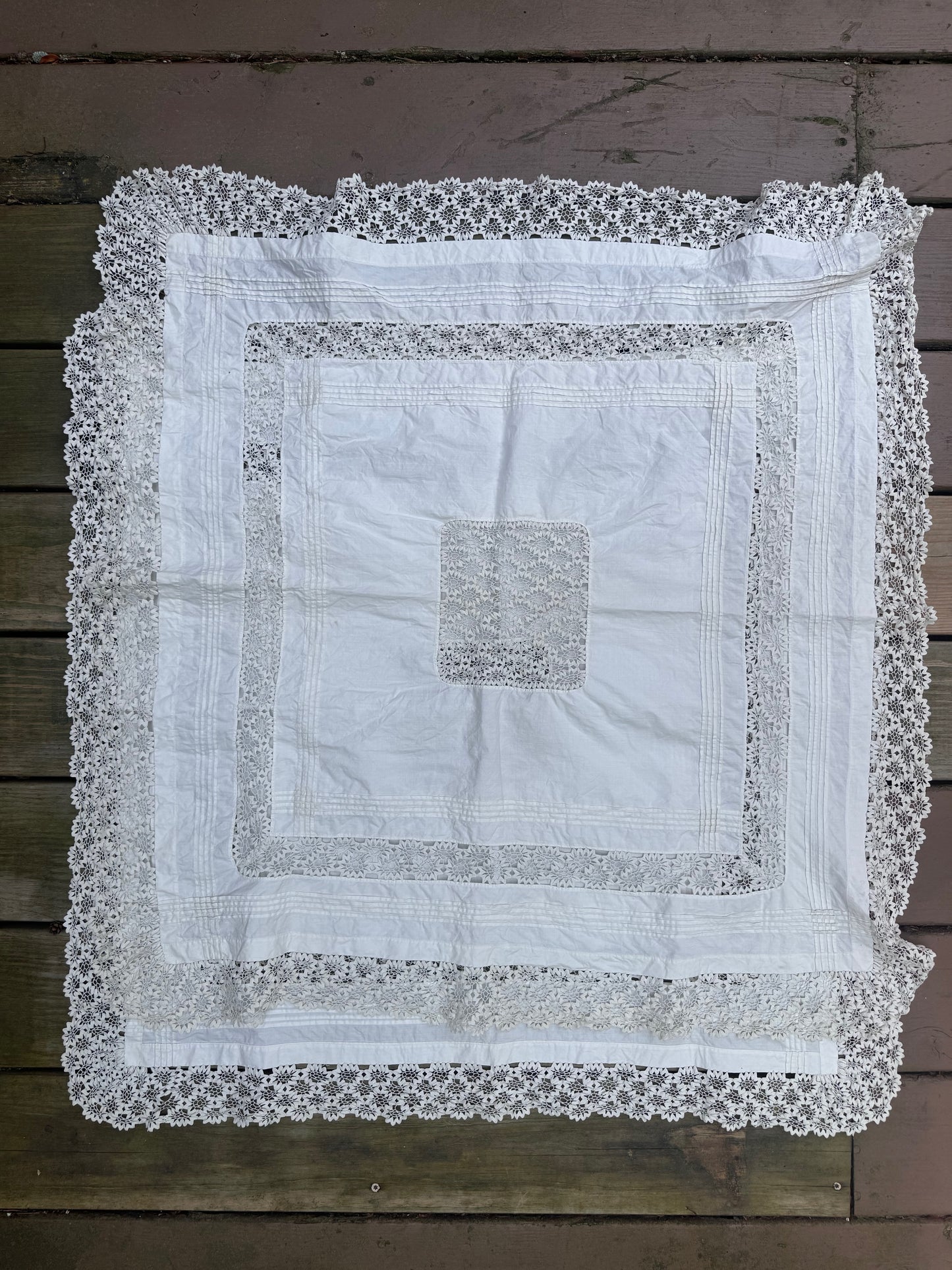 Pair Antique Lace Inset Table Cloths