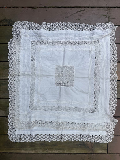 Pair Antique Lace Inset Table Cloths