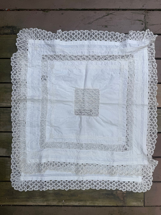 Pair Antique Lace Inset Table Cloths