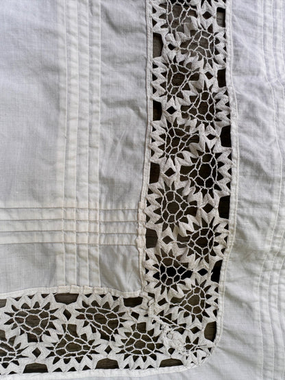 Pair Antique Lace Inset Table Cloths