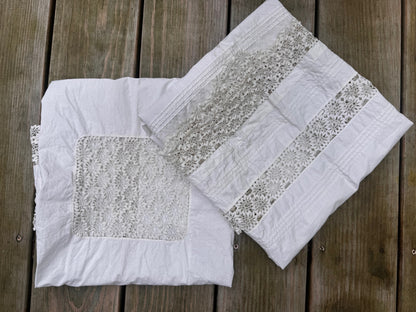 Pair Antique Lace Inset Table Cloths