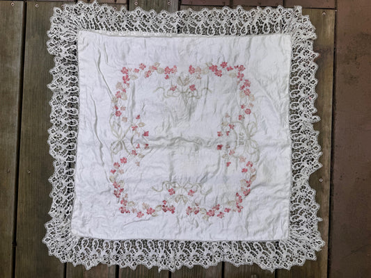 Antique Silk and Lace Embroidered Pillow Sham