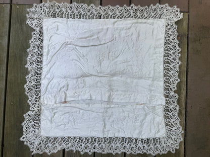 Antique Silk and Lace Embroidered Pillow Sham