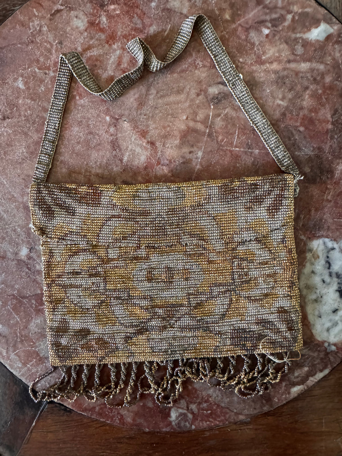Antique Early 20th century Micro Bead Fringe Metallic Bag