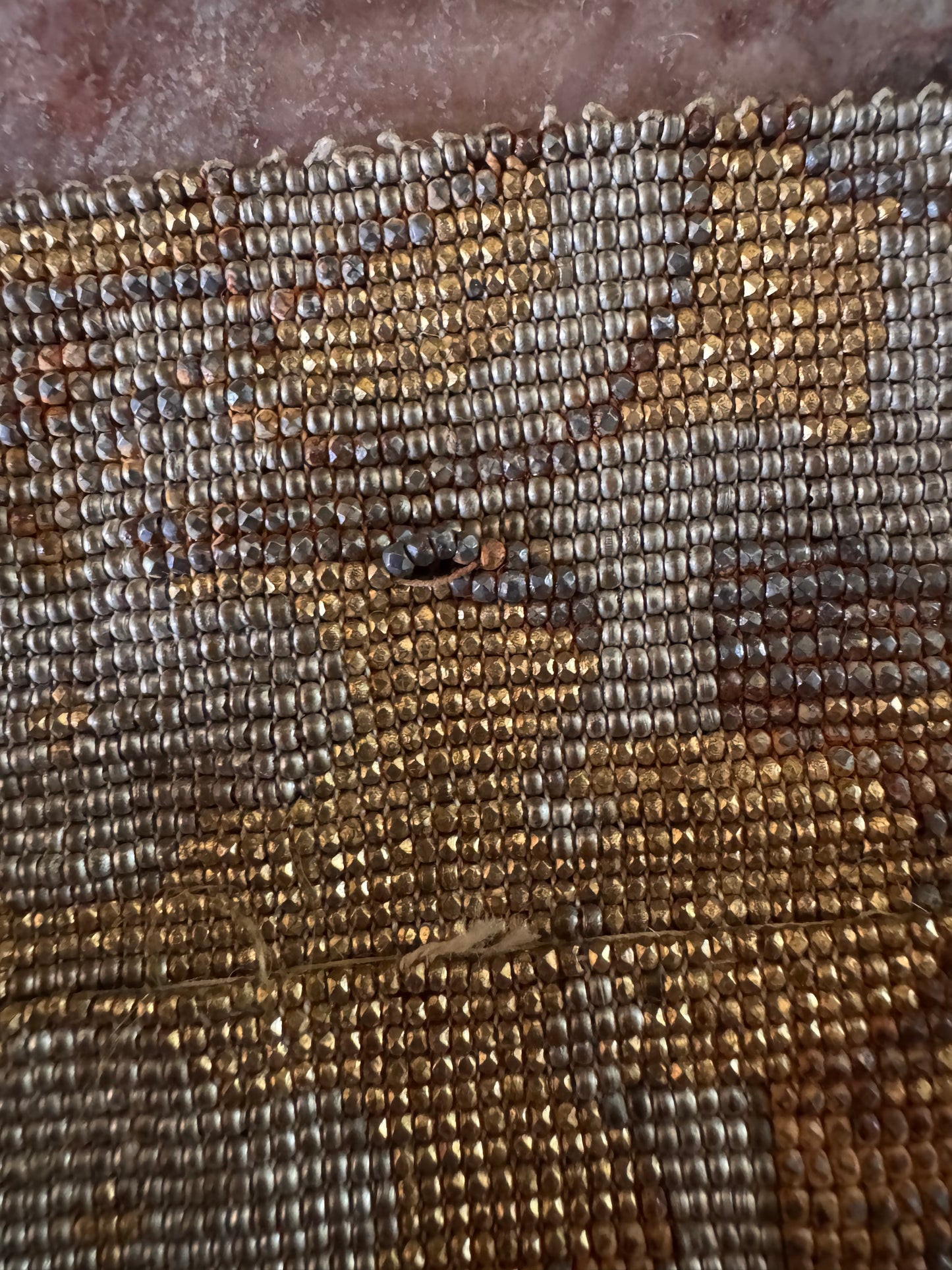 Antique Early 20th century Micro Bead Fringe Metallic Bag