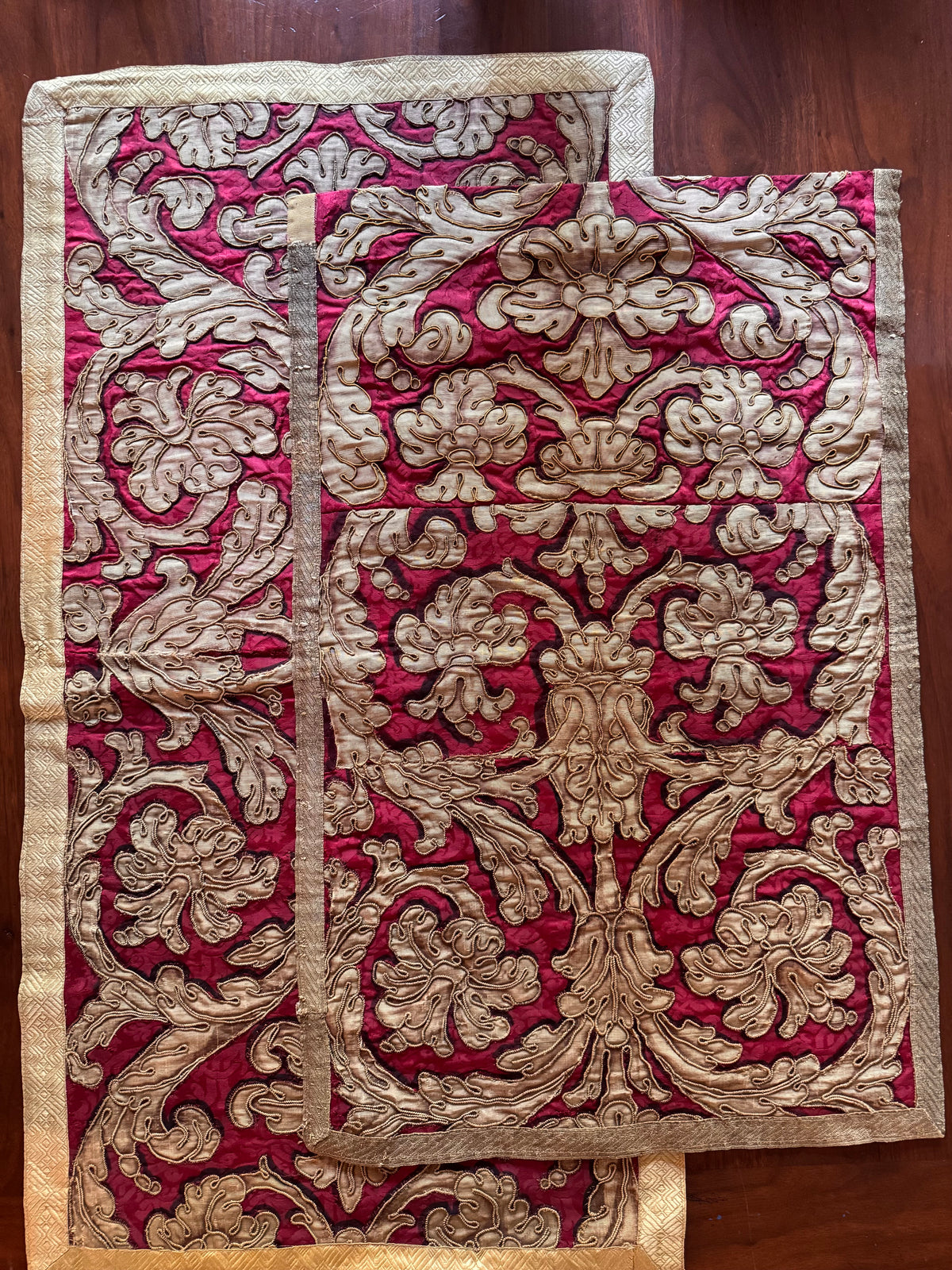 Antique 18th Century Italian Silk & Gilt Wall Panels