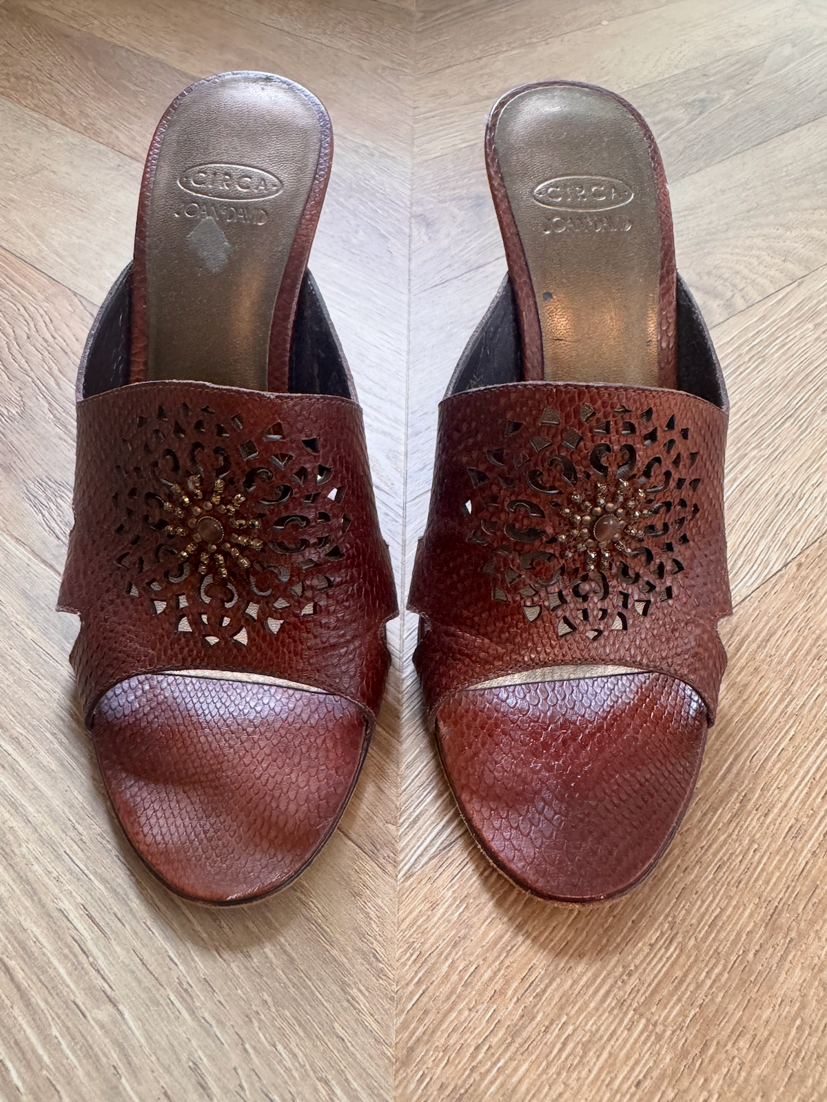 Vintage Circa Snake-Embossed Leather Mules