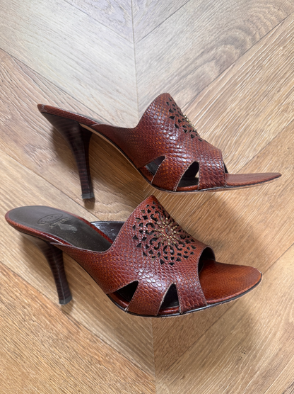 Vintage Circa Snake-Embossed Leather Mules