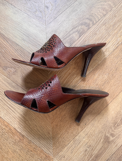 Vintage Circa Snake-Embossed Leather Mules