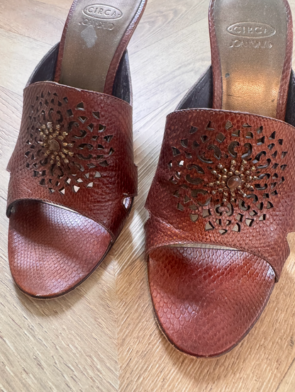 Vintage Circa Snake-Embossed Leather Mules