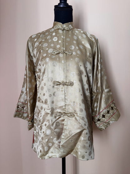 Vintage 1950s Dynasty Celadon Silk Brocade Jacket