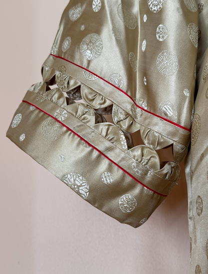 Vintage 1950s Dynasty Celadon Silk Brocade Jacket
