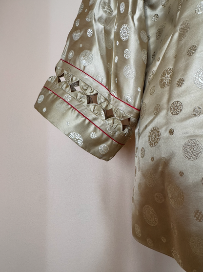 Vintage 1950s Dynasty Celadon Silk Brocade Jacket