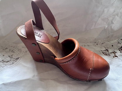 See By Chloé Y2K Wood Wedge Clogs w/ Brass Studs
