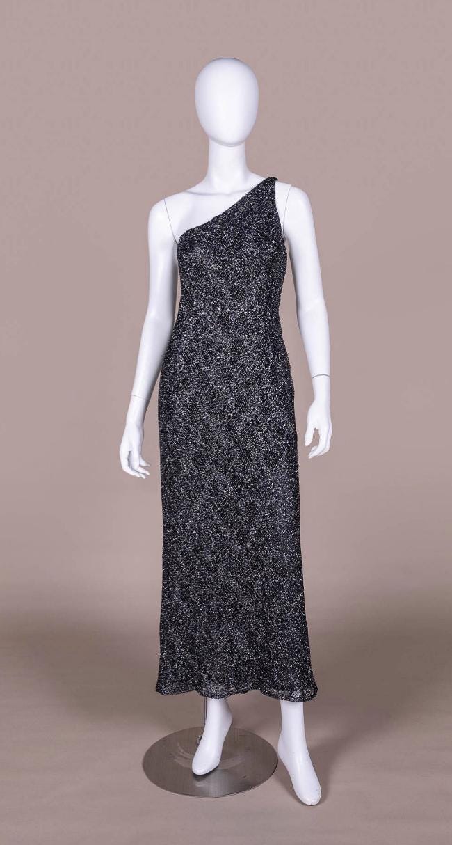 Bob Mackie Metallic One Shoulder Evening Gown