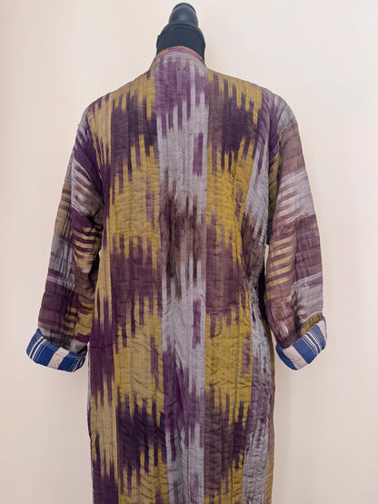 Antique Uzbek Chapan Ikat Robe | Hand Quilted Silk Cotton Coat