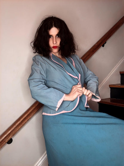 1930s Silk Crepe Bias Gown & Faille Jacket