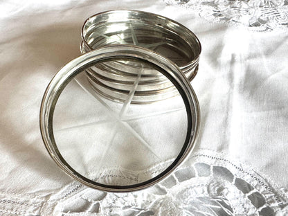 Set of 5 Sterling Silver & Cut Glass Coasters