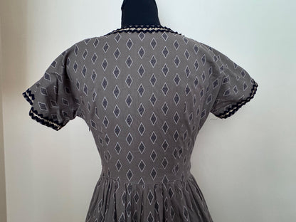 1950s Tiered Patio Dress with Black Gold Ricrac Trim