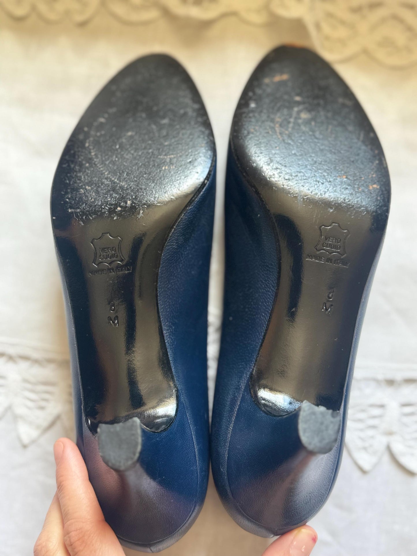 1980s YSL Navy Leather Pumps