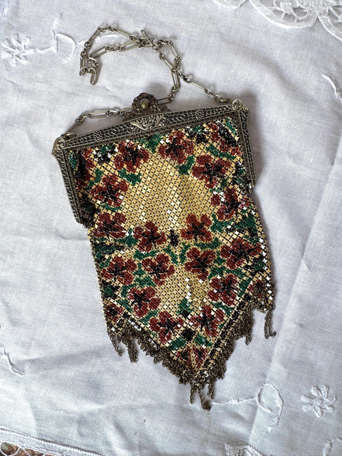 Art Deco Mandalian Enameled Mesh Purse
