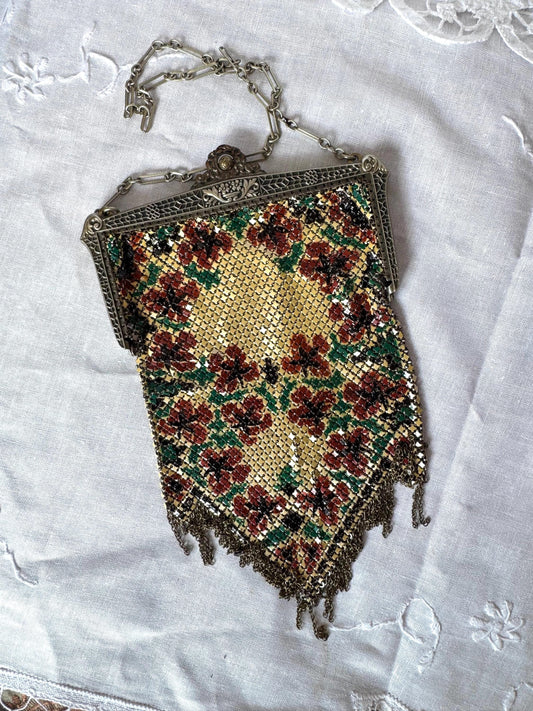 Art Deco Mandalian Enameled Mesh Purse