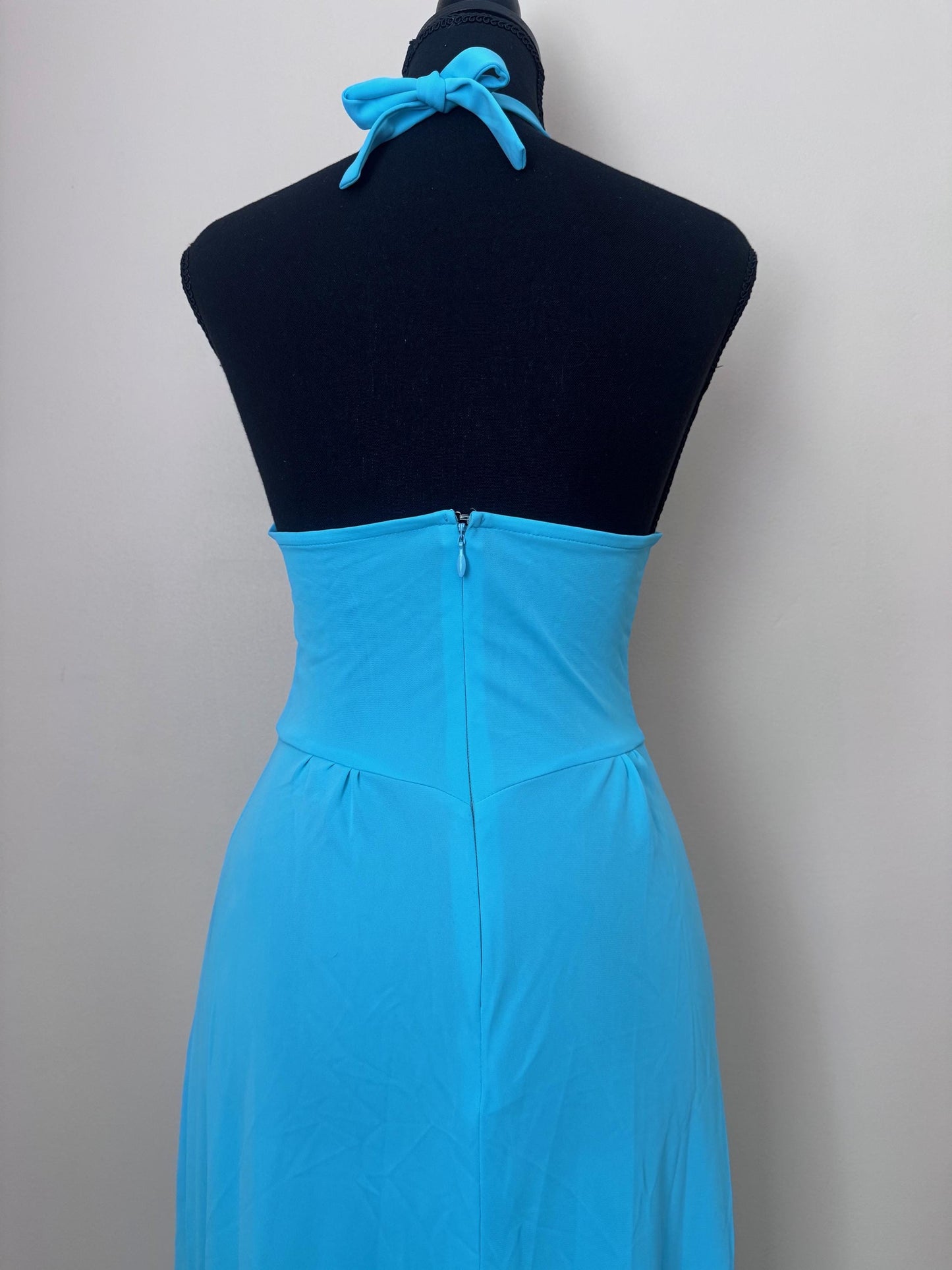 Vintage 1970s Sky Blue Halter Maxi Disco Goddess Gown