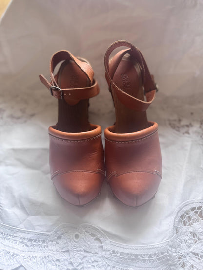 See By Chloé Y2K Wood Wedge Clogs w/ Brass Studs