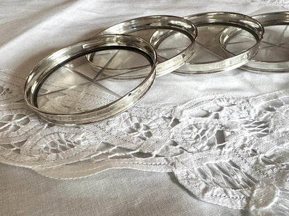 Set of 5 Sterling Silver & Cut Glass Coasters