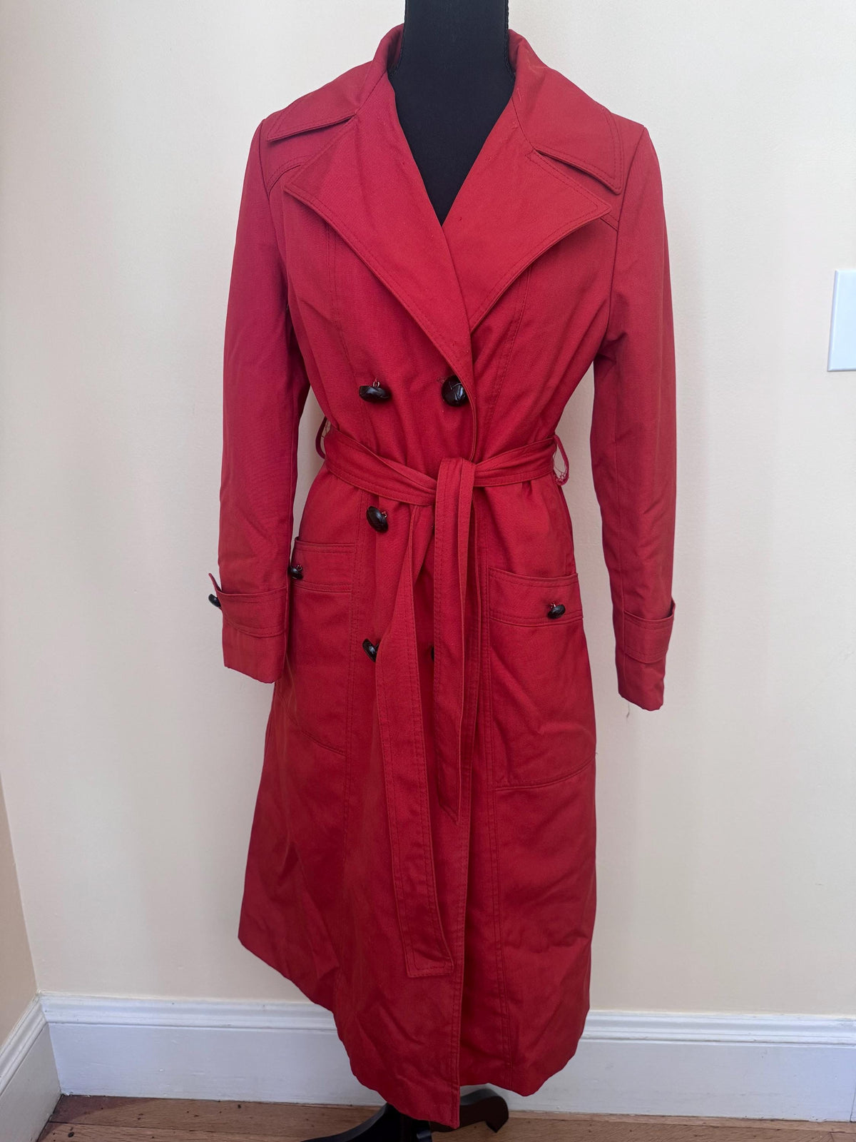 Vintage 70s Red Trench Coat with faux fur lining