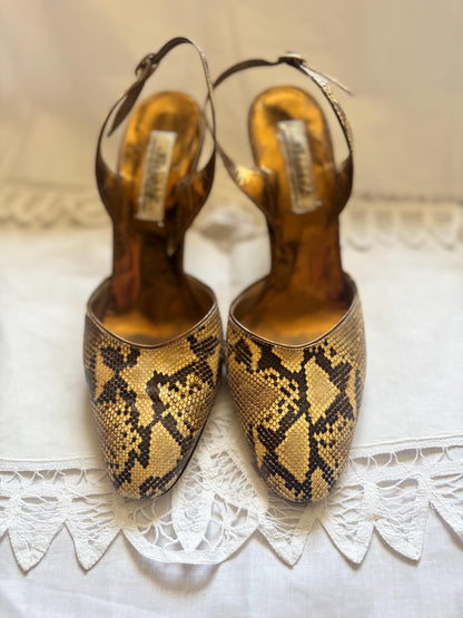 1950s Peruzzi Snakeskin Slingback Heels