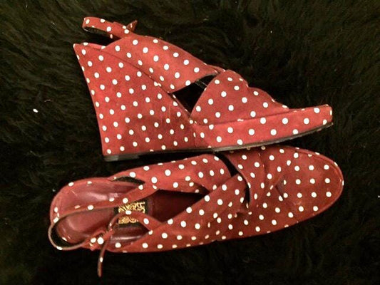 90s Revival Biba Polka Dot Platform Wedge Sandals