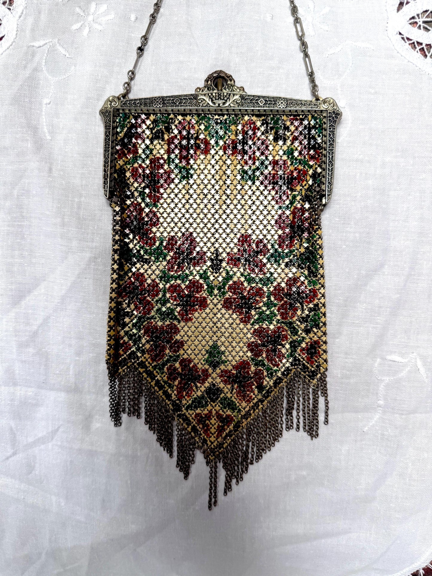 Art Deco Mandalian Enameled Mesh Purse