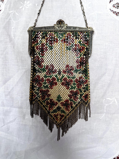 Art Deco Mandalian Enameled Mesh Purse