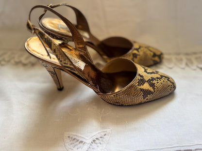 1950s Peruzzi Snakeskin Slingback Heels