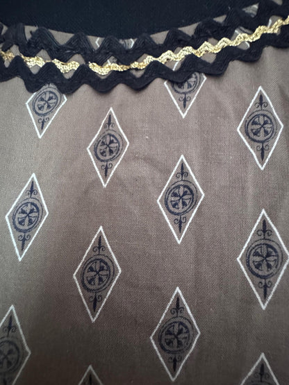 1950s Tiered Patio Dress with Black Gold Ricrac Trim