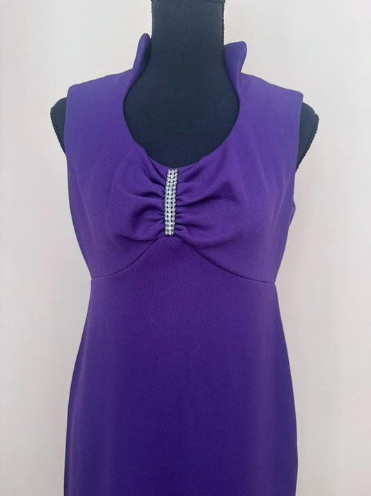 Vintage 1970s Purple Maxi Gown with Rhinestone Bow Bodice